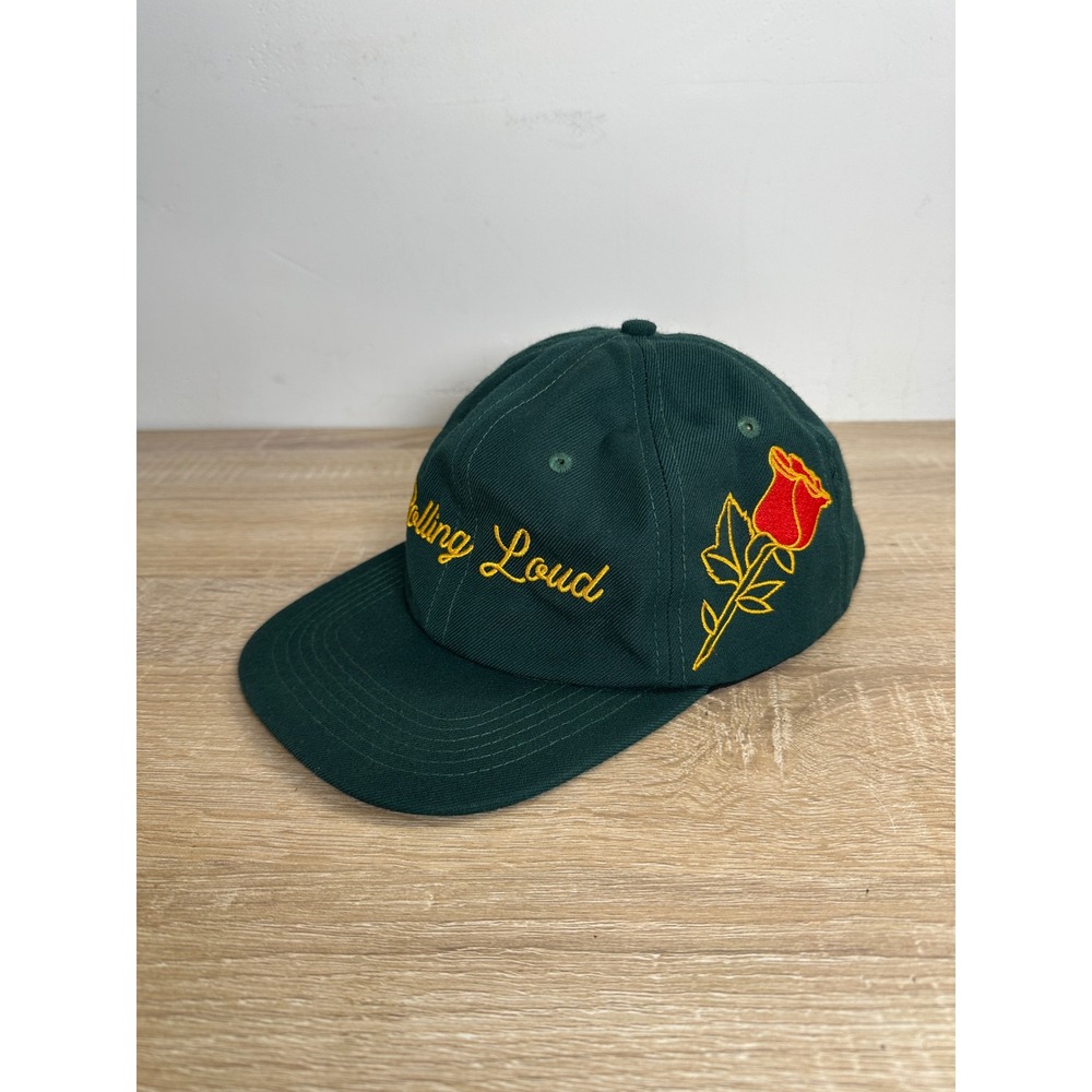 Rolling Loud Festival Strapback Hat Green Yellow Script Rose Embroidery Cap